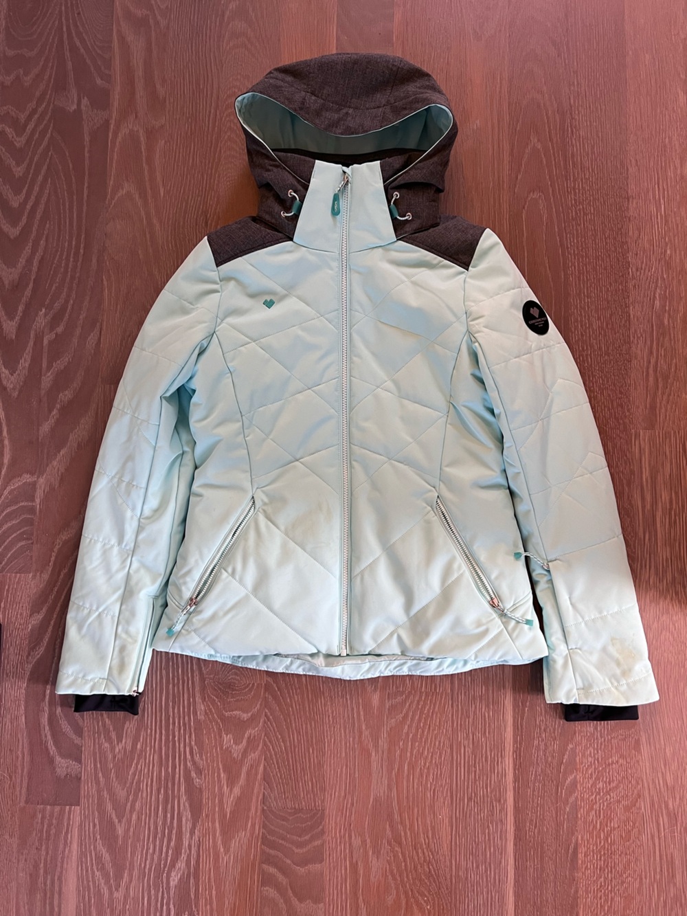 Obermeyer Light Mint and Dark Gray Hooded Ski Jacket